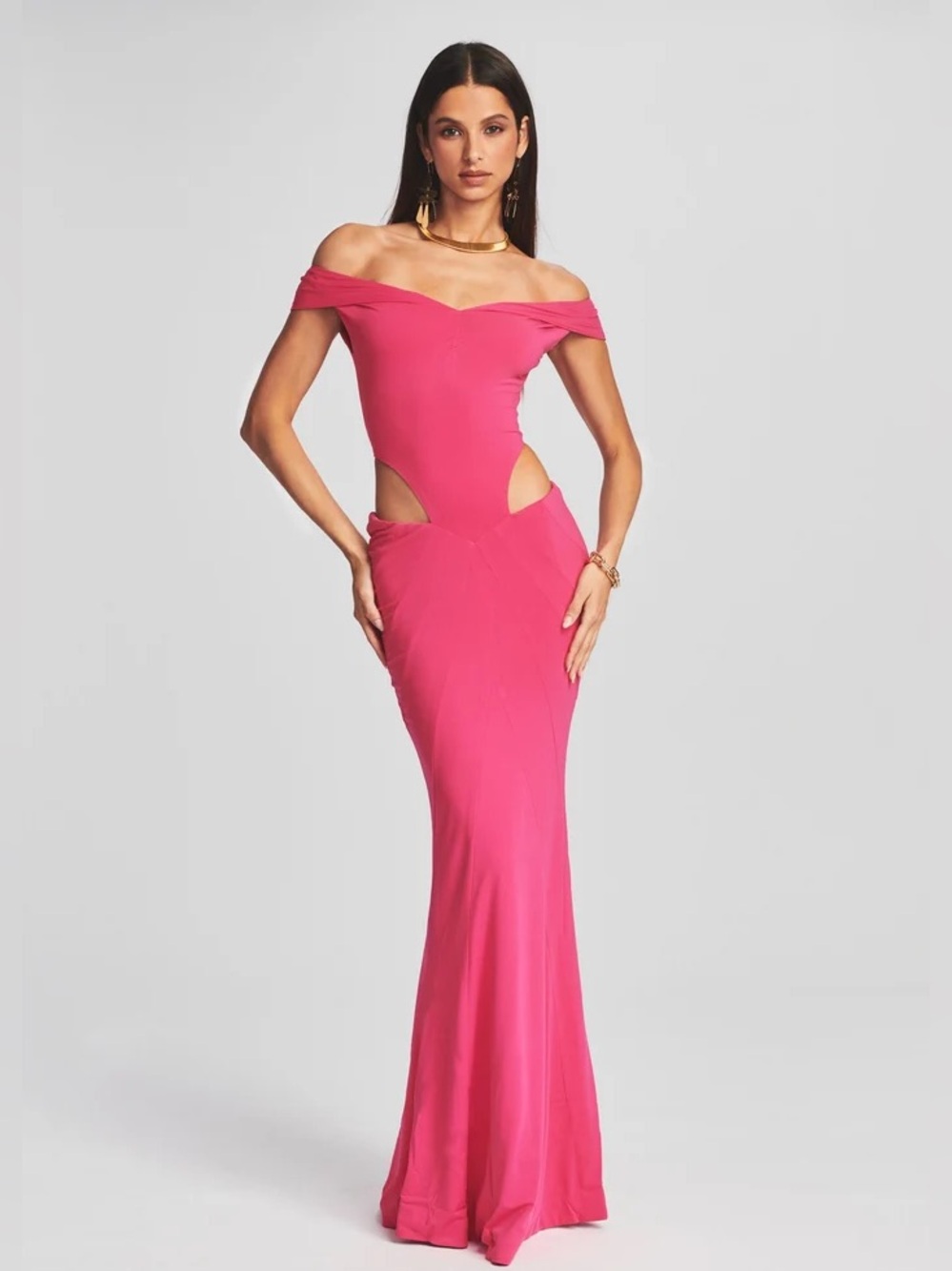 NWT Retrofete Giada Dress Fuschia Hot Pink Cutout Evening Gown Maxi Long Stretch